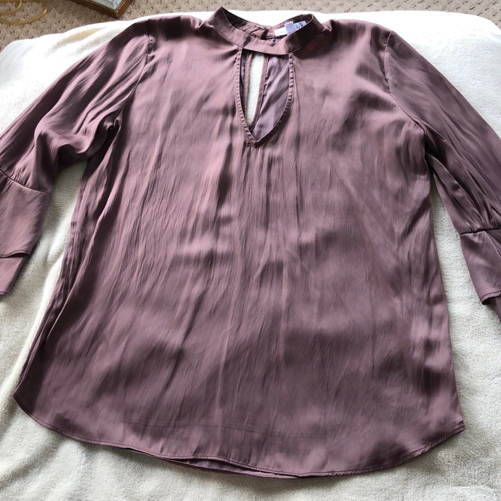 Blush, bell sleeved, collar long sleeve blouse